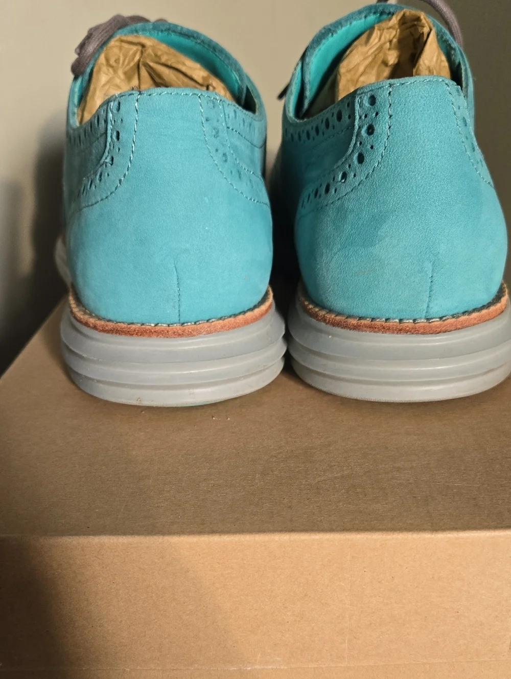 Men's Cole Haan Lunargrand Wingtip Turquoise Suede  Oxfords Sz 9.5